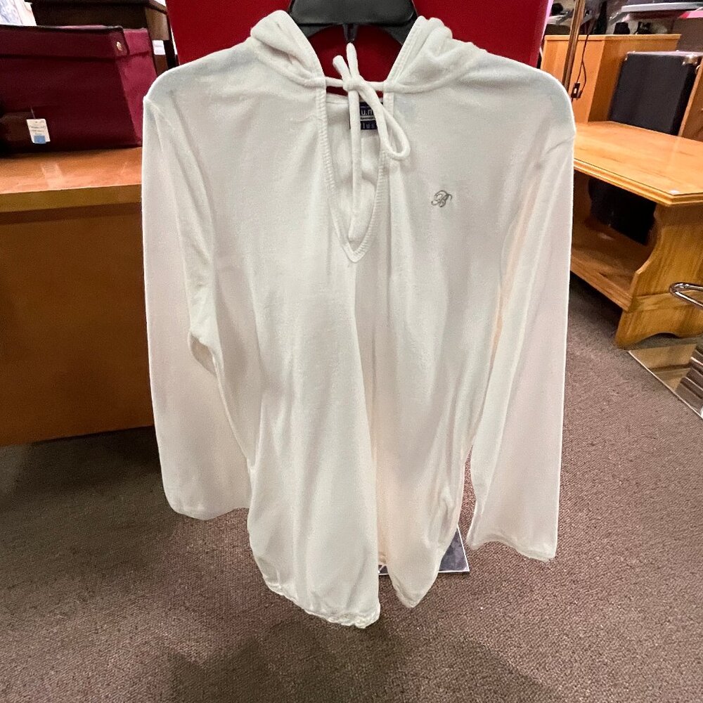 Vintage B.U.M. White Hoodie with Lace-like Trim on Hem